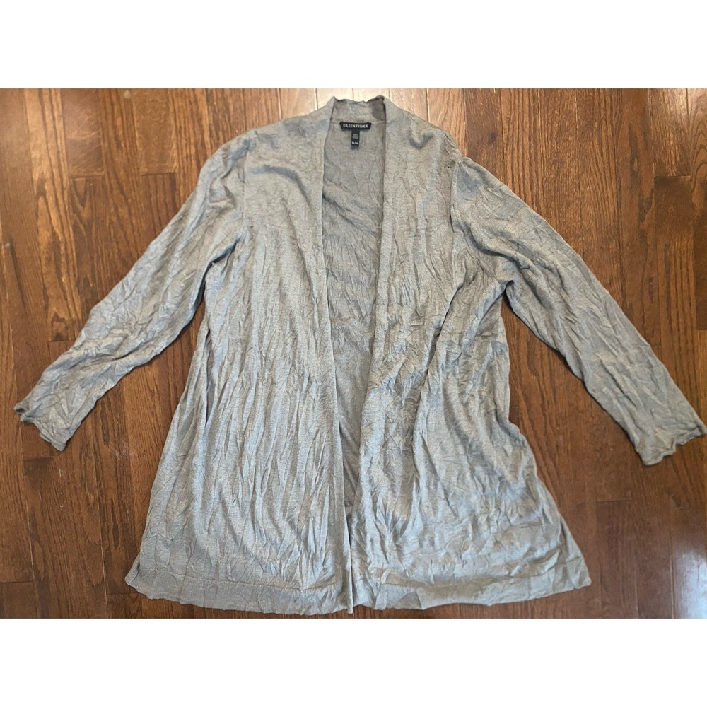 Eileen Fisher Gray Tencel Blend Open Front Cárdigan XL Beachy